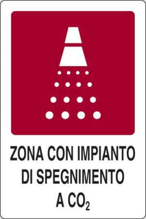 cartello ZONA CON IMPIANTO DI SPEGNIMENTO A CO2
