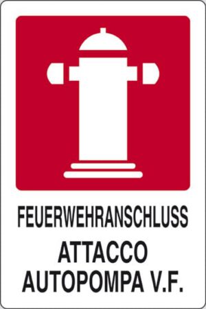 cartello FEUERWEHRANSCHLUSS ATTACCO AUTOPOMPA V.F.