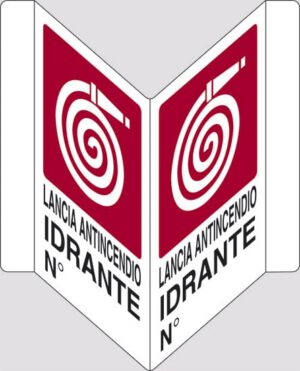 cartello bifacciale a "V" LANCIA ANTINCENDIO IDRANTE N°