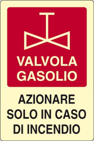cartello VALVOLA GASOLIO AZIONARE SOLO IN CASO DI INCENDIO