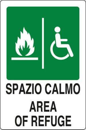 cartello SPAZIO CALMO - AREA OF REFUGE
