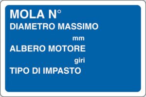 cartello MOLA N° DIAMETRO MASSIMO  mm ALBERO MOTORE  giri  TIPO DI IMPASTO