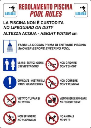 cartello REGOLAMENTO PISCINA POOL RULES...