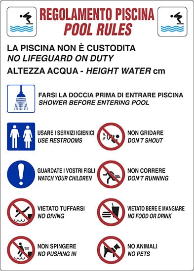 cartello REGOLAMENTO PISCINA POOL RULES...