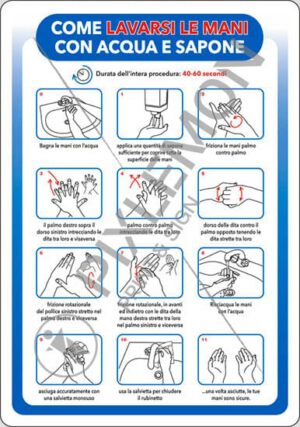 cartello COME LAVARSI LE MANI CON ACQUA E SAPONE