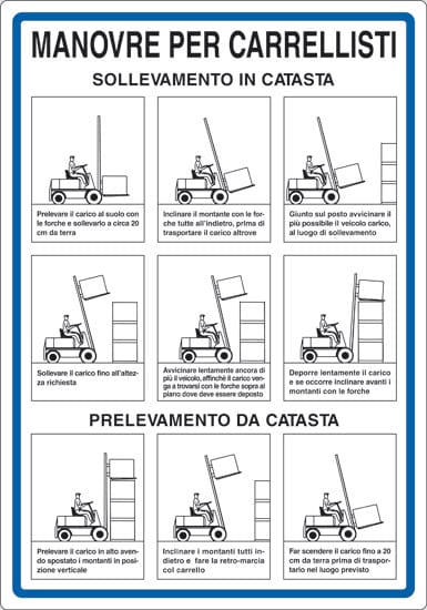 cartello MANOVRE PER CARRELLISTI SOLLEVAMEMENTO IN CATASTA