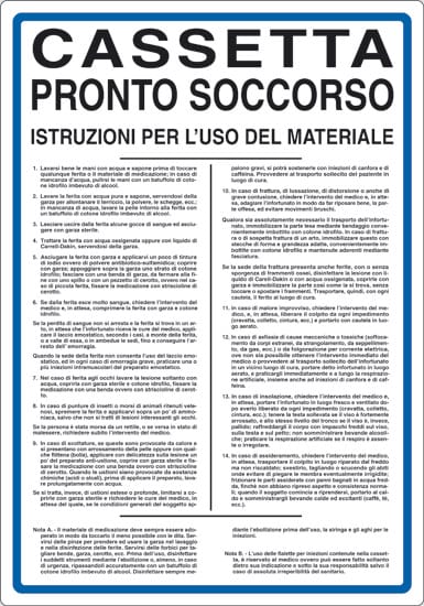 cartello CASSETTA PRONTO SOCCORSO ISTRUZIONI PER L'USO DEL MATERIALE