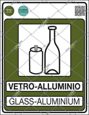 cartello VETRO-ALLUMINIO GLASS-ALUMINIUM (Gestione dei rifiuti - Norma UNI 11686)