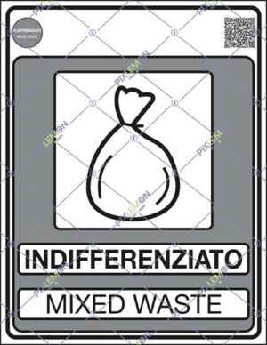 cartello INDIFFERENZIATO MIXED WASTE (Gestione dei rifiuti - Norma UNI 11686)