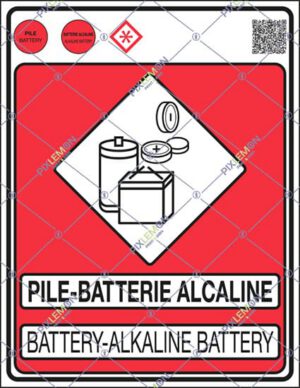 cartello PILE-BATTERIE ALCALINE BATTERY-ALKALINE BATTERY (Gestione dei rifiuti - Norma UNI 11686)