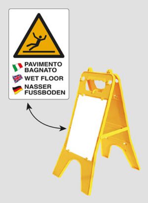 cavalletto in plastica gialla completo di due tabelle in alluminio cm 30x20 PAVIMENTO BAGNATO - WET FLOOR - NASSER FUSSBODEN