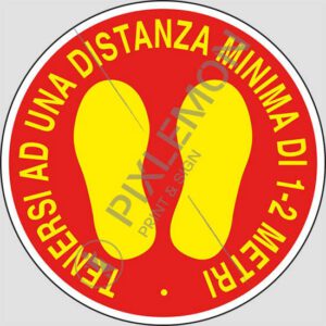 cartello TENERSI AD UNA DISTANZA MINIMA DI 1-2 METRI (segnaletica per pavimento con trattamento antiscivolo)