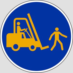 cartello Diametro 20 passaggio riservato alle persone e carrelli (segnaletica per pavimento con trattamento antiscivolo)