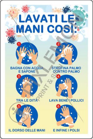 cartello adesivo LAVATI LE MANI COSI':