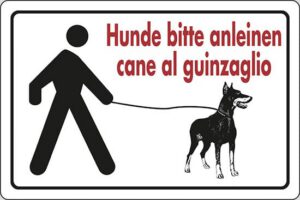 cartello Hunde bitte anleinen cane al guinzaglio