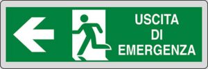 cartello USCITA DI EMERGENZA (a sinistra)