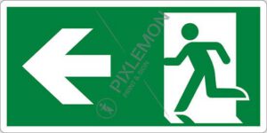 cartello (uscita di emergenza a sinistra - emergency exit left hand)