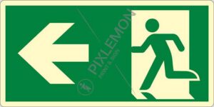 cartello (uscita di emergenza a sinistra - emergency exit left hand)
