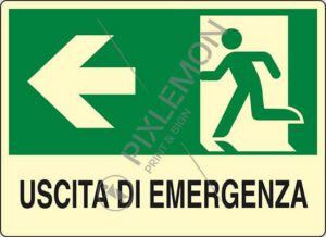 cartello USCITA DI EMERGENZA (a sinistra)