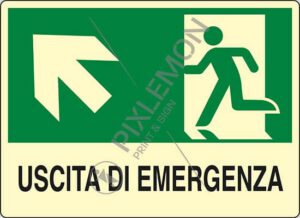 cartello USCITA DI EMERGENZA (scala in alto a sinistra)