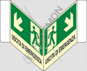 cartello bifacciale a "V" USCITA DI EMERGENZA (scala)