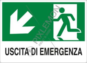 cartello USCITA DI EMERGENZA (scala in basso a sinistra)
