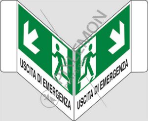 cartello bifacciale a "V" USCITA DI EMERGENZA (scala)
