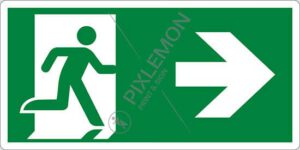 cartello (uscita di emergenza a destra - emergency exit right hand)