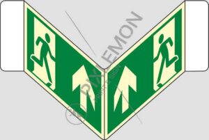 cartello bifacciale a "V" (uscita di emergenza in alto)