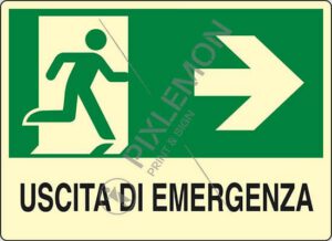 cartello USCITA DI EMERGENZA (a destra)