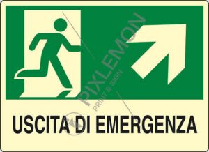 cartello USCITA DI EMERGENZA (scala in alto a destra)