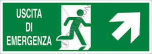 cartello USCITA DI EMERGENZA (scala in alto a destra)