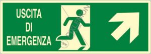 cartello USCITA DI EMERGENZA (scala in alto a destra)