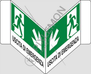 cartello bifacciale a "V" USCITA DI EMERGENZA (scala)