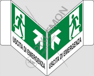 cartello bifacciale a "V" USCITA DI EMERGENZA (scala)