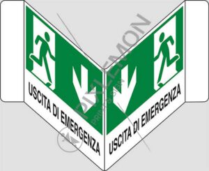 cartello bifacciale a "V" USCITA DI EMERGENZA  (in basso)