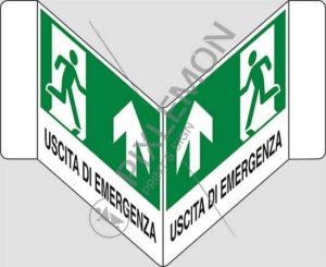 cartello bifacciale a "V" USCITA DI EMERGENZA (in alto)