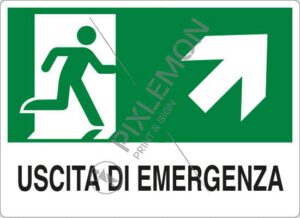 cartello USCITA DI EMERGENZA (scala in alto a destra)