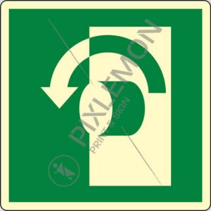 cartello (girare la maniglia in senso antiorario - turn anticlockwise to open)