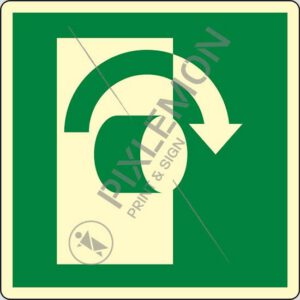cartello (girare la maniglia in senso orario - turn clockwise to open)