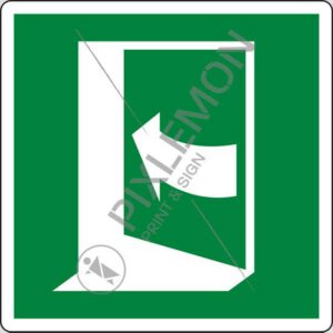 cartello (le porte si aprono spingendo sul lato a sinistra - doors open by pushing on the left-hand side)