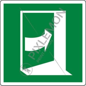 cartello (le porte si aprono spingendo sul lato a destra - doors open by pushing on the right-hand side)