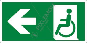 cartello (uscita di emergenza disabili a sinistra - emergency exit for people unable to walk left hand)