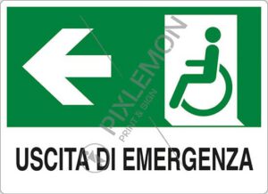 cartello USCITA DI EMERGENZA (disabili a sinistra)