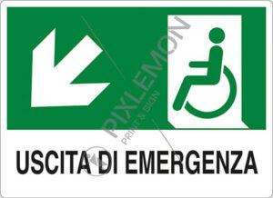 cartello USCITA DI EMERGENZA (disabili in basso a sinistra)