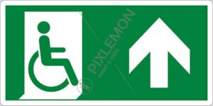 cartello (uscita di emergenza disabili in alto - emergency exit for people unable to walk up hand)