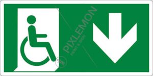 cartello (uscita di emergenza disabili in basso - emergency exit for people unable to walk down hand)