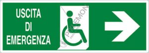 cartello USCITA DI EMERGENZA (disabili a destra)