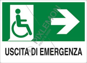 cartello USCITA DI EMERGENZA (disabili a destra)