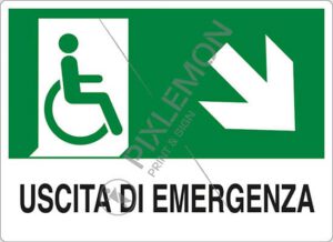 cartello USCITA DI EMERGENZA (disabili in basso a destra)